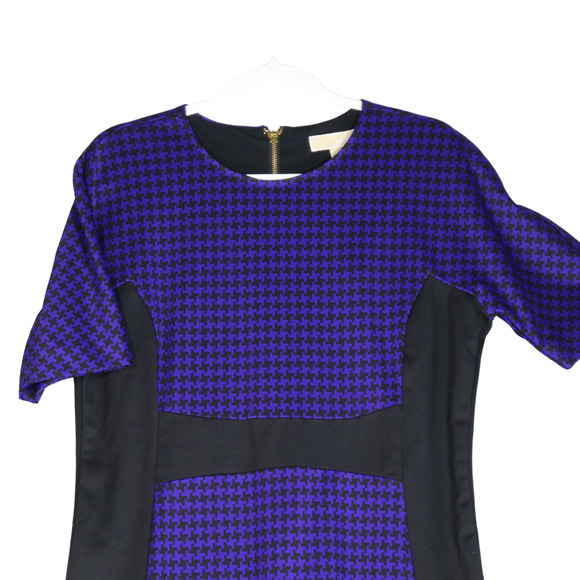 NEW Michael Kors Dress Womens 14 Purple Houndstooth Stretchy Body Con NWT $150 - Picture 2 of 9